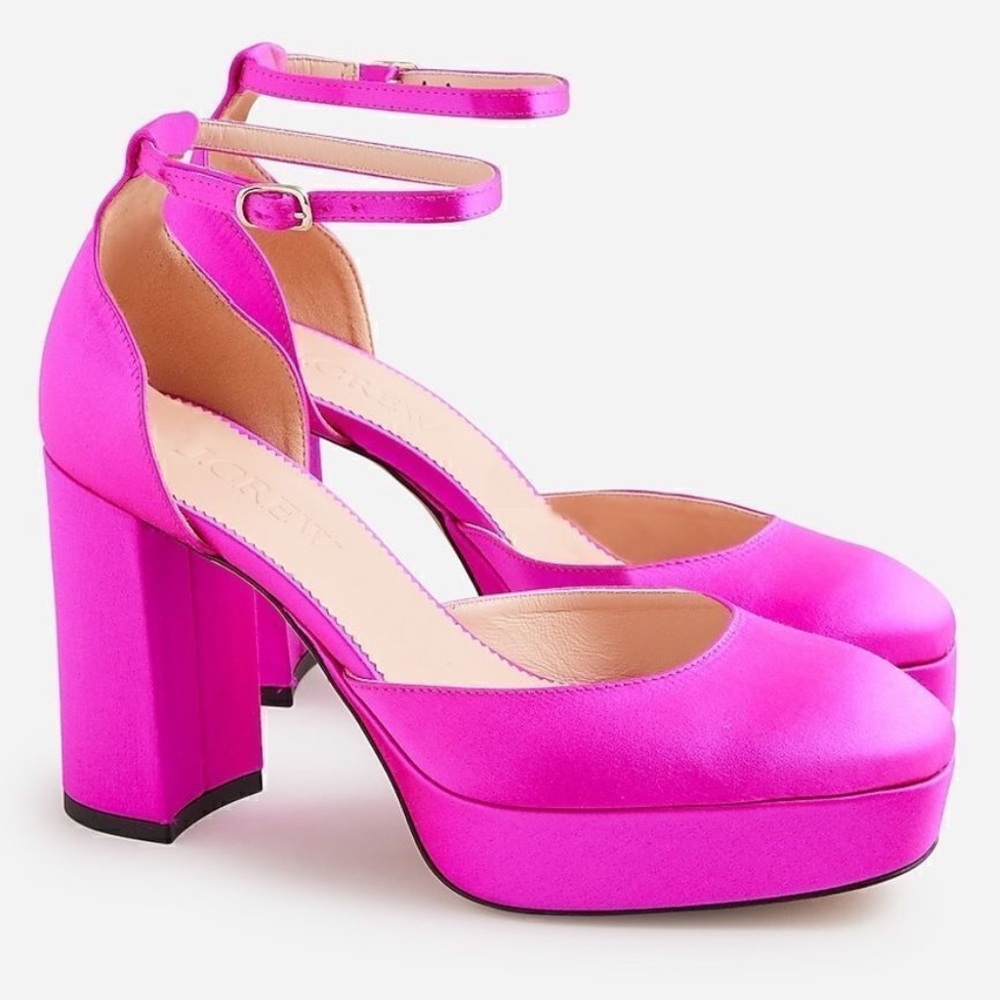 NIB JCrew Collection Satin Two Piece Platform Maisie Pumps - Radiant Fuchsia